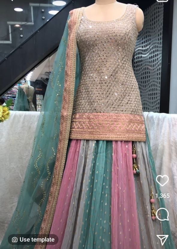 sequince& Chain Neck & Choli Ghaghara